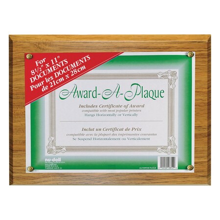 Nudell Award-A-Plaque Document Holder, Acrylic/Plastic, 10-1/2 x 13, Oak 18812M